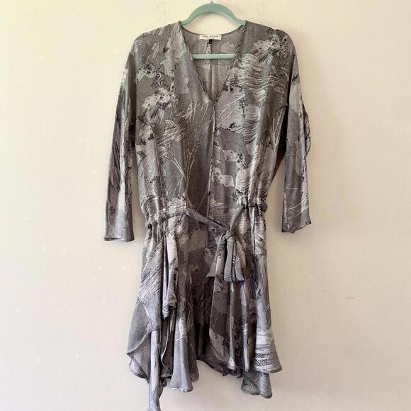 HALSTON HERITAGE silver gray long sleeve ruffle mini dress - Picture 3 of 8